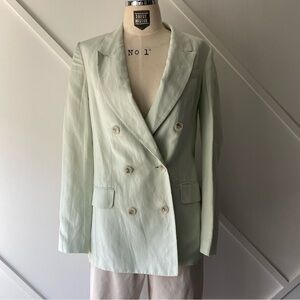 Aritzia Babaton Atelier Double Breasted Linen Blazer Pale Green - 0 | Minimalist